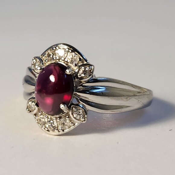 NIB VTG 925 Natural Burmese Star Ruby & White Zircon pave style Ring Size 11 - Picture 4 of 15